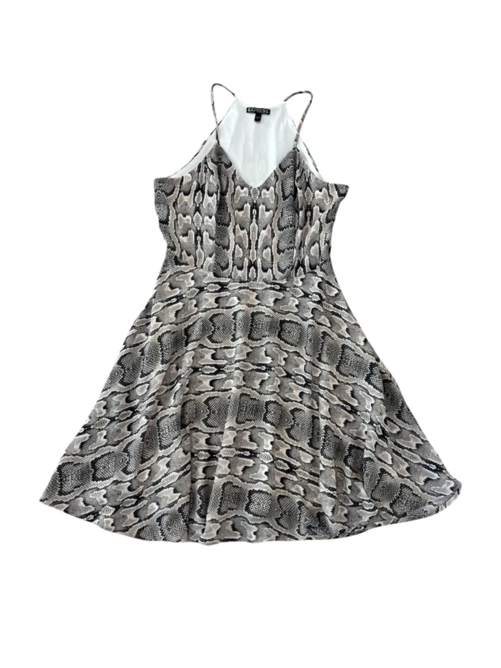 Express Snake Print Halter Fit & Flare Dress - Size 4 - Picture 3 of 11
